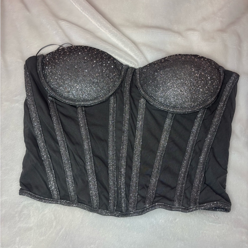AKIRA Silver & Blinged Gray Corset with Reflective Panels